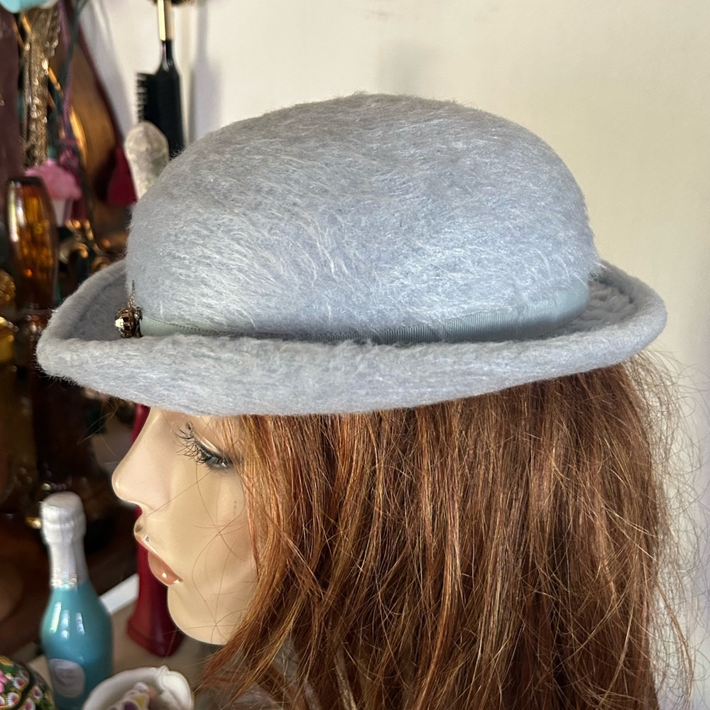 Vintage Baby Blue Hat with Cristal Embellishment - Picture 6 of 7